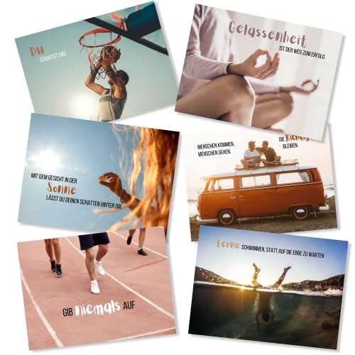 Postkarten Set (32 Stück) hochwertig - Motivationskarten, Grußkarten mit motivierenden Sprüchen und Lebensweisheiten - Gefühlskarten zur Motivation - ideal als Postkarte oder Karten als Geschenk