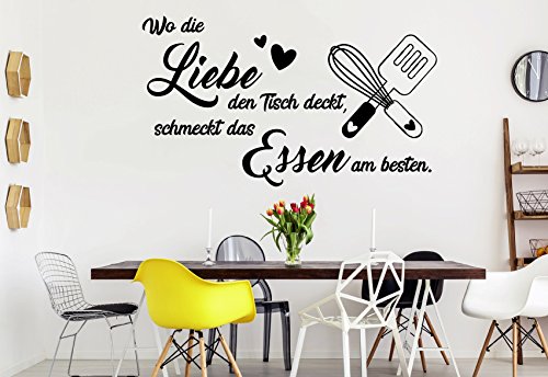 tjapalo® s-pkm364Wandtattoo Küche Wandtattoo wo die Liebe den Tisch deckt schmeckt das Essen am besten (B100 x H51 cm)