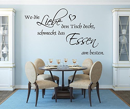 XL Wandtattoo für Ihre Küche, Esszimmer 68037-100x58 cm, ~ Wo die Liebe den Tisch deckt, schmeckt das Essen am besten ~ Wandaufkleber Aufkleber für die Wand, Tapetensticker aus Markenfolie, 32 Farben wählbar