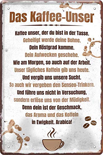 Blechschilder Lustiger Spruch Caffee Motiv: “Das Kaffee-Unser” Deko Schild für Küche Geschenkidee 20x30